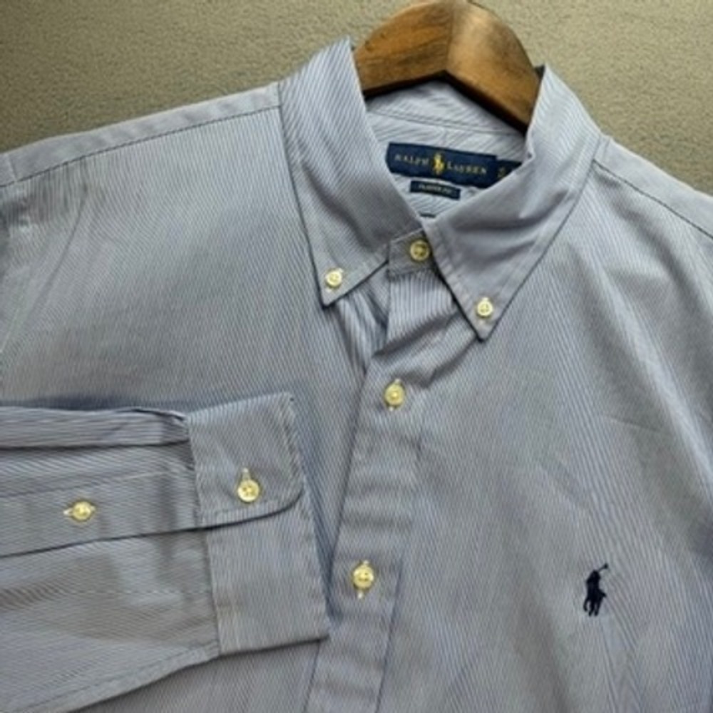 Ralph Lauren Button Down Shirt Classic Fit XL Blue Pinstripe Long Sleeve Preppy
